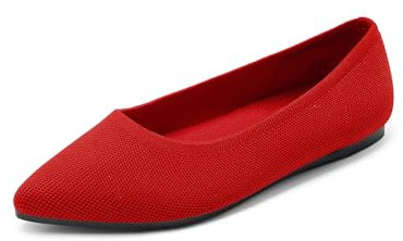 DREAM PAIRS Women's Knit Dress Pointed Toe Flats Ballet Comfort Soft Slip On Casual Flat Shoes for Work Office Business,Size 5,Red,DWUMFA2525