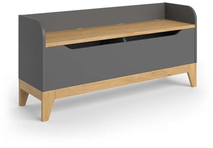 VitaliSpa Coffre à Jouets Malia, Gris/chêne, 107.2x50cm avec Banc