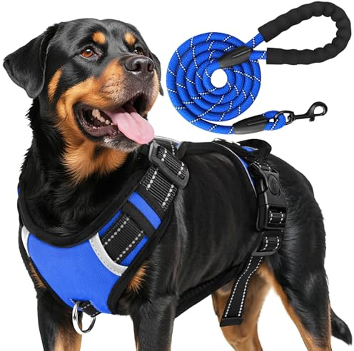 Hundsele med handtag stora hundar, utan drag bröstsele, andningsbar vadderad säkerhetssele hund, reflekterande no-pull sele hund, med koppel, perfekt för träning och utomhusaktiviteter