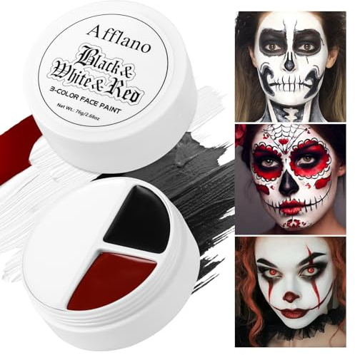 Maquillage Halloween Peinture Visage Blanc Noir Rouge 76g, Clown Peinture Corporelle Noir Blanc Théâtre Festival Cosplay, Fx Corporel Grimage Red Black White Face Paint Vampiro Zombie Gothique Trucco