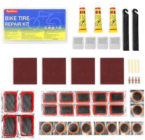 Puncture Repair Kit, High Performance Puncture Repair Patches, Bike Puncture Repair Kit Includes 24 PCS Puncture Repair Patches, 2 Crowbars, Suitable for Mountain Bikes, Road Bikes