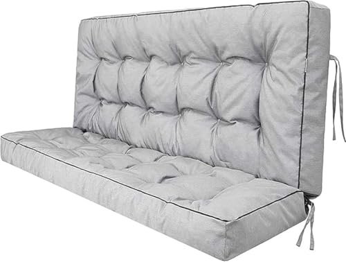 Genérico Cojín para Banco de 2 o 3 plazas Impermeable y Resistente a los Rayos UV con Respaldo y Lazos para Uso en Interiores y Exteriores 140 x 100 cm para Columpio de Patio (Gris)