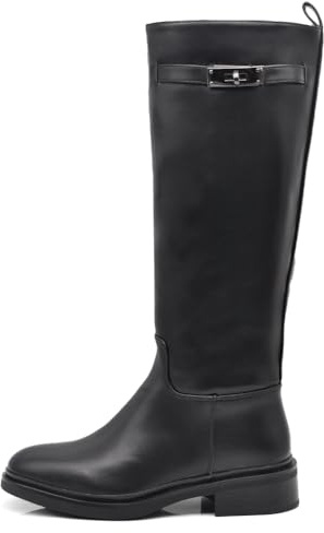 IF Stivali Alti da Donna Tipo Cavallerizza da Equitazione con Tacco Basso Decorati con Fibbia e Cinghia GA052 Nero N.40