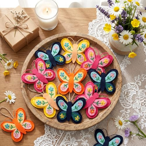 HunnmingRe 12 Pcs Spring Tree Ornaments Felt Butterfly Flower Butterfly Hanging Ornaments Bowknot Decorations for Summer Birthday Wedding Party Door Home Wall Arts Crafts Gifts