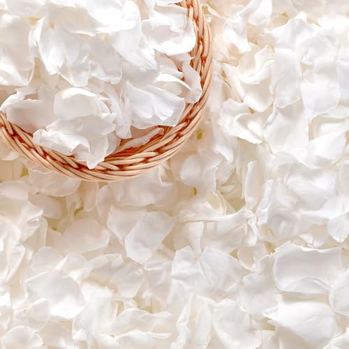 Eslibin Más de 500 pétalos de rosa blancos reales, 4.57 onzas (130 g), pétalos de flores blancas preservados para boda, pétalos de flores secas para baby shower, fiesta nupcial, decoración de mesa de