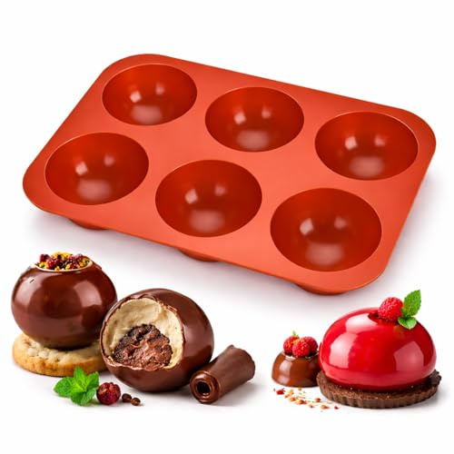 Stampo Semisfera in Silicone per Sfere di Cioccolato e Dolci – 6 Cavità Ø80 mm – Antiaderente, Forno e Freezer -60°/+260°, Flessibile