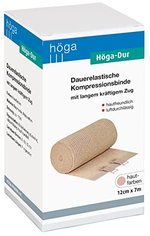 Höga-Dur, dauerelastische Kompressionsbinde mit langem Zug - 12 cm x 7 m gedehnt – hautfreundlich, luftdurchlässig