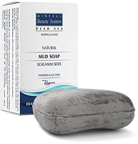 Mineral Beauty System Totes Meer Schlamm Salz-Seife mit wertvollen Mineralien & Ölen aus Israel gegen Akne Pickel und unreine Haut - 100% Vegane Naturkosmetik - ohne Parabene & frei von SLS - 125g