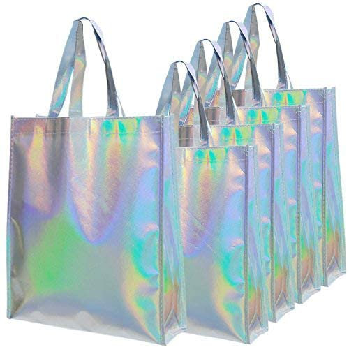 Rumcent Bling Bling Glänzend Robuste wiederverwendbar mittelgroß Vlies Geschenk Bag Set 5, Einkaufstasche, Werbe Tasche bling bling silvery