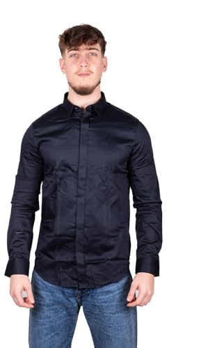 Armani Exchange Smart Stretch Satin Camicia, Blu (Navy 1510), Small Uomo