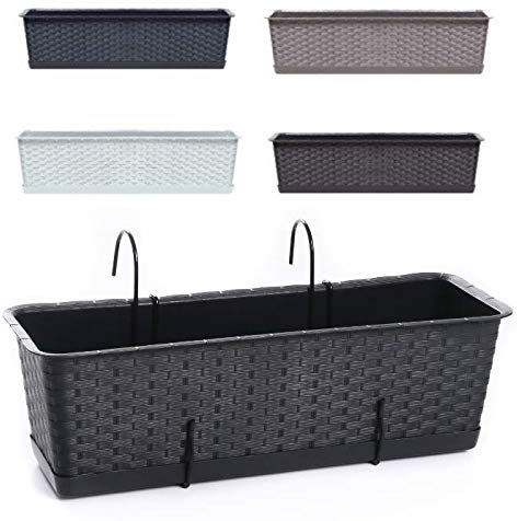 rg-vertrieb Blumenkasten Balkonkasten Blumentopf Rattan Optik Ratolla Case P Untersetzer Geländerkasten (500 Anthrazit)