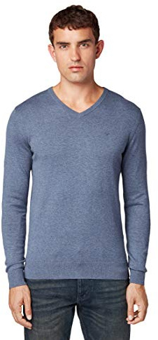 TOM TAILOR herr Tröja 1012820, 18964 - Vintage Indigo Blå Melange, S