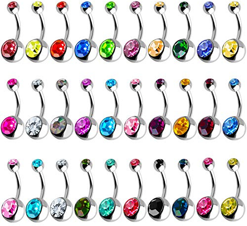 Outee 30 Pcs 14G Belly Button Rings for Women Belly Bars Stainless Steel Navel Piercing Jewelry