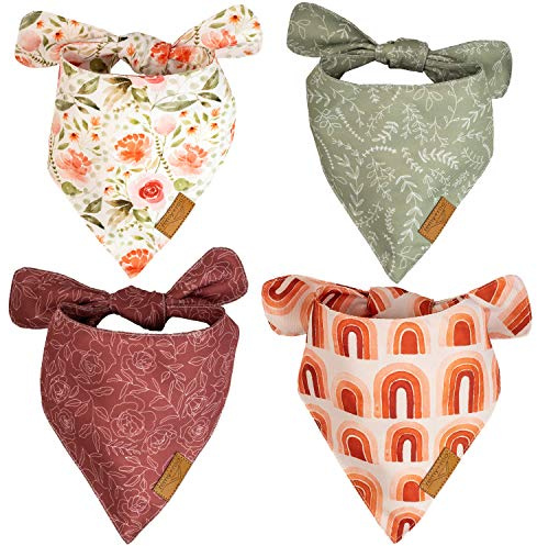 Remy+Roo Large Spring Dog Bandanas - 4 Pack Rubi Set | Premium Durable Adjustable Polyester Fabric | Patented Shape Girl Bandana, Floral Bandana