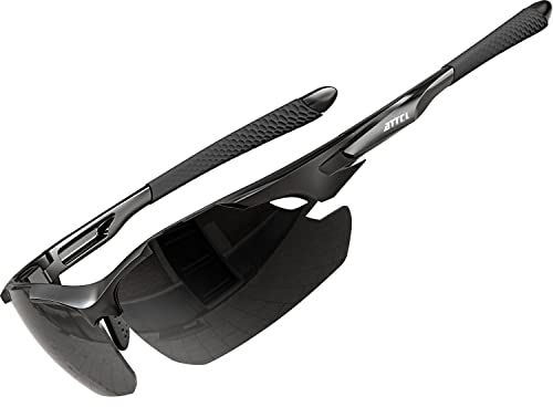 ATTCL Sonnenbrille Herren - Verbesserte Polarisierte Sportbrille Ultraleicht UV-Schutz Sonnenbrillen 7027-C1 Black UV400 CAT 3 CE