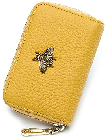 imeetu RFID Credit Card Holder, Small Leather Zipper Card Case Wallet for Women (Lite,Yellow)