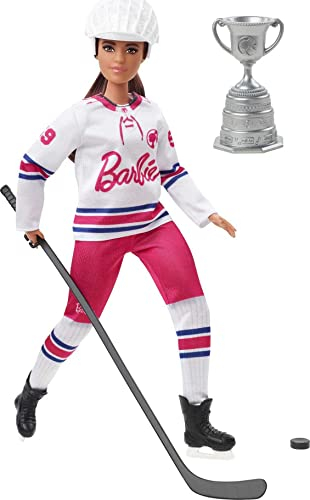Barbie You Can Be Anything Serie, Eishockeyspieler, Zubehör, Eishockeyschläger, Helm, Trikot, Puck, Trophäe, inkl. Barbiepuppe, Geschenk für Kinder, Spielzeug ab 3 Jahre,HFG74