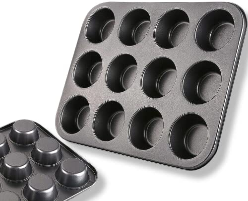 CRYSTAL CROWN Muffin Tray 12 Cup Muffin Pan, Non-Stick Muffin Cupcake Tin, Baking Mould for Muffins or Cupcakes, Bakeware 33 x 25 x 3 cm