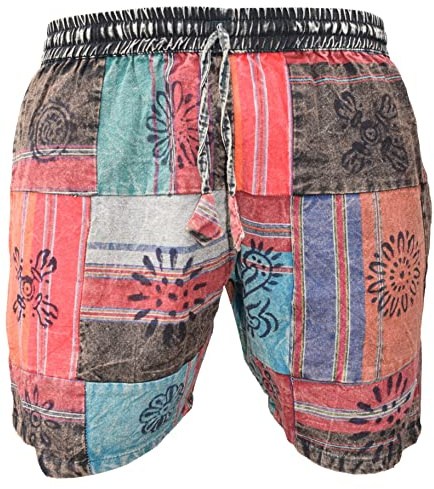 Pantalones cortos coloridos del algodón del festival del hippie del remiendo para hombre, Patchwork impreso, 46