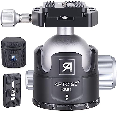 54mm Low Profile Tripod Head with 2 Arca Swiss Quick Release Plates Professional Heavy Duty Metal 360 Rotating Panoramic Ball Head for DSLR Camera Camcorder Max Loading 77.2lbs/35kg