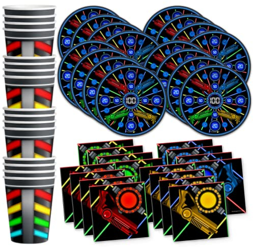 Laser Tag Geburtstag Party Supplies Set Teller Servietten Tassen Geschirr Kit für 16 Personen