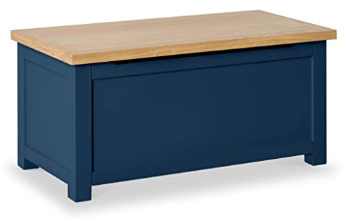 RoselandFurniture Farro Navy Blue Wooden Blanket Box Ottoman Storage Box | Fully Assembled Large Contemporary Painted Trunk, Shoe Storage Bench or Toy Chest for Bedroom, Hallway or Kids Room