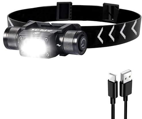 APLOS H340 Linterna frontal recargable - Ligera linterna frontal con 1500 lúmenes y base giratoria de 180°, linterna frontal LED superbrillante con modo de luz roja