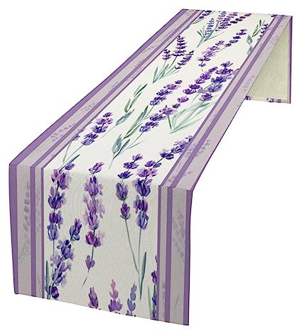 Leinen Tischläufer Lavendel Lila Blumen Tischdecken mit Muster Tischtuch für Hochzeit Geburtstagsfeier Dekoration Multicolor 33×91cm