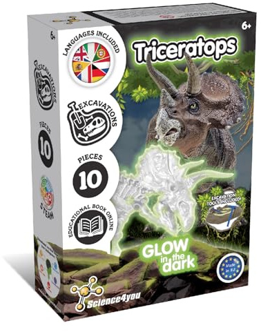 Science4you Triceratops Dino Ausgrabungsset - Fossilien Ausgrabungsset für Kinder ab 6, Dinosaurier Spielzeug das im Dunkeln Leuchtet, Geschenk und Dino Spiel für Junge und Mädchen +6 Jahre, Mittel