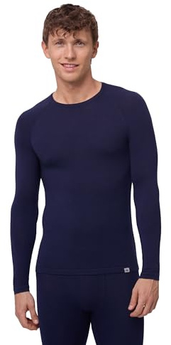DANISH ENDURANCE Thermal Top for Men, Merino Wool Base Layer Men, Long Sleeve Warm Thermal Underwear, Dark Navy, L