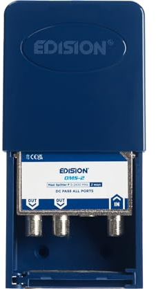 EDISION OMS-2 Repartidor de Mástil 2 Salidas Exterior, Adecuado para Terrestre, Satélite, Televisión por Cable, Unicable, 5-2400mhz, DVB-S2, DVB-T2, DVB-C, Paso de DC, Caja Estanca Exterior, 2-Vías