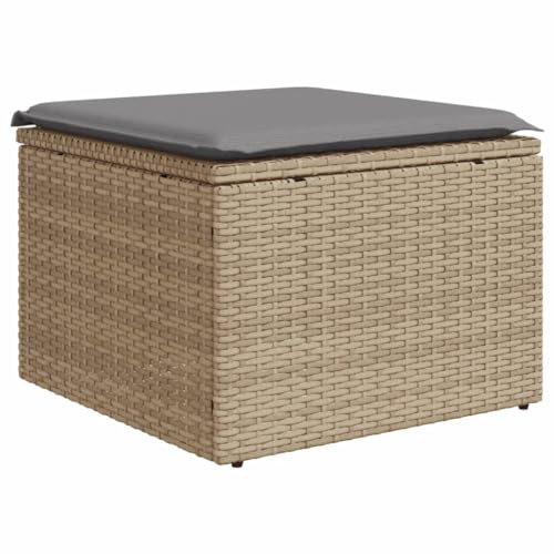 vidaXL Taburete de Jardín con Cojín, Reposapiés con Funda Extraíble, Asiento de Exterior, Taburete para Patio Terraza, Ratán Sintético Beige