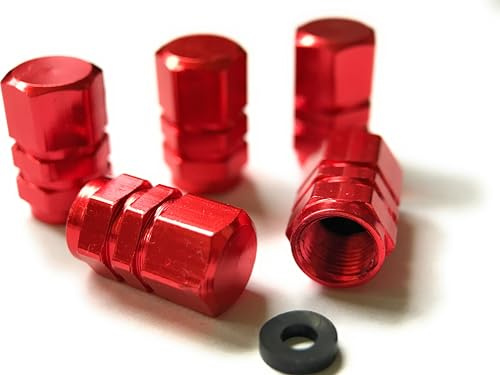5X Ventilkappen mit Dichtung Universal Sechskant (Rot)