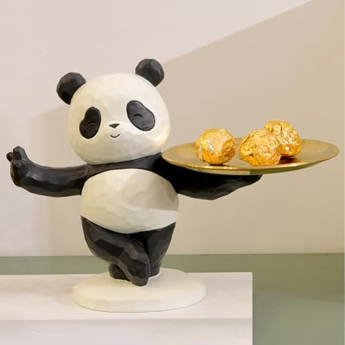 Starnearby Plateau Clé Entrée Panda Statue Vide Poche, Bol Clé Entrée Panda Sculpture en Résine, Statue avec Plateau, Plateau Rangement Clef, Bijoux, Plateau Porte Clé et Accessoires, Décoration