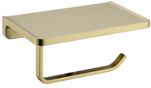 Porte-rouleau de papier toilette épais et solide de style hôtel supérieur avec support mural de rangement pour téléphone portable, or brossé