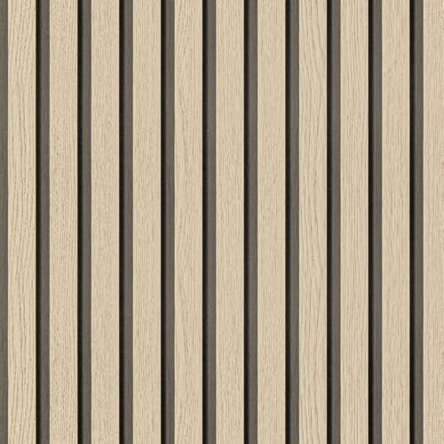 Arthome Wood Slat Wallpaper Self-Adhesive Removable Peel and Stick Wallpaper 43.5x305cm Vinyl Decorative Wood Stripe Grain Paper Natural Wooden Grating for Furniture Easy to Clean(Oak)