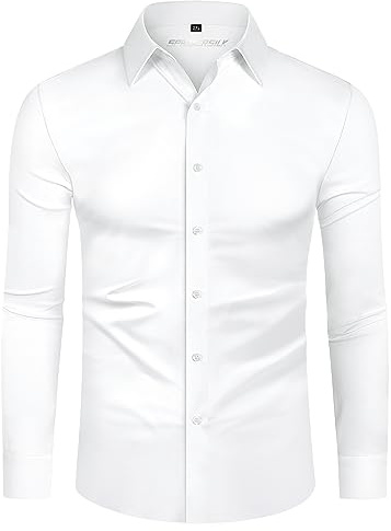 DEMEANOR Camisas elásticas en 4 direcciones para hombre, manga larga, ajuste muscular, camisas de vestir formales para hombre, no necesita planchado, camisas casuales para negocios, bodas, trabajo,