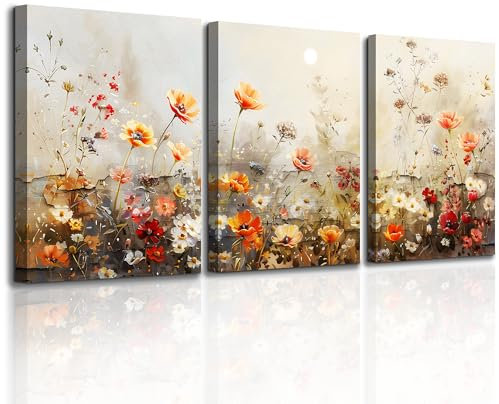 MHARTK66 Quadri Moderni Soggiorno 3 pezzi, Stampe da Parete Fiori Rossi, Quadro Camera da Letto Su Tela, Paesaggio Decorazioni Parete Bagno Cucina Ufficio Sala Da Pranzo