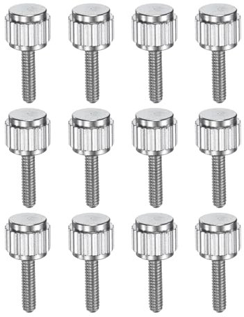 sourcing map 12pcs Knurled Thumb Screws M2x8mm Stainless Steel Locking Screws Round Flat Head Knob Bolts for Slide Caliper Measuring Tool Accessories, Silver