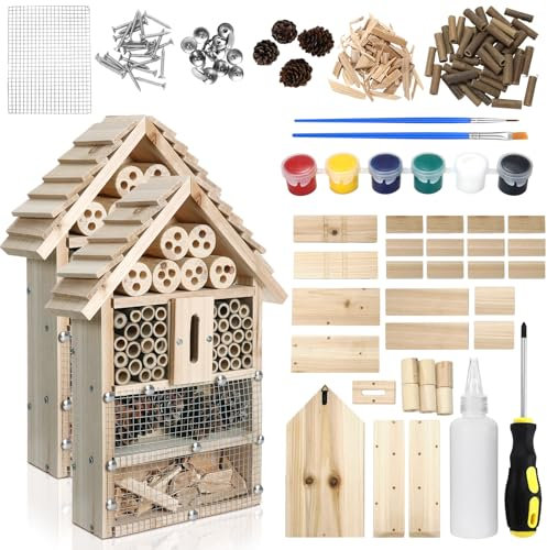 2 Set Bug Hotel Kit DIY Insect Hotel Lady Bug House for Garden DIY Cedar Wood Craft for Butterfly, Ladybird, Beneficial Insect Habitat Mason Bee House, 13.6 x 10.8 x 2.8 Inch(A)