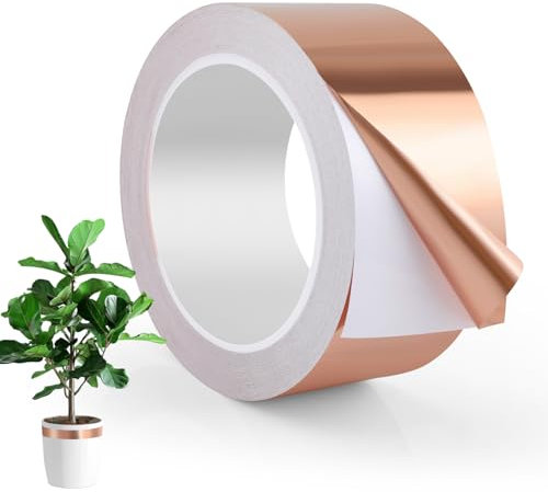 Romon Kupferband Gegen Schnecken,Schneckenschutz Kupferband Für Hochbeet Pflanzen,Beidseitig Leitende Kupferfolienband,Kupferband Für Erdung, Löten Und Schneckenabwehr (50mm X 20m)