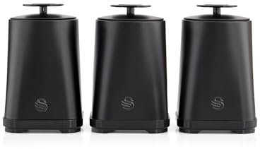 Swan Stealth Set of 3 Storage Canisters for Coffee/Sugar/Tea, Airtight Lids, 1.3L, Black