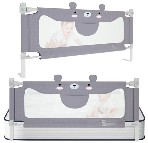 Kidsgigglz Barrera Seguridad Niños Cama 180 cm, Celosía de Cama, Barandilla Cama Niño, Barrera Cama Bebe, Protección contra Caídas, Altura Regulable, para Bebés y Niños, Diseño de Oso