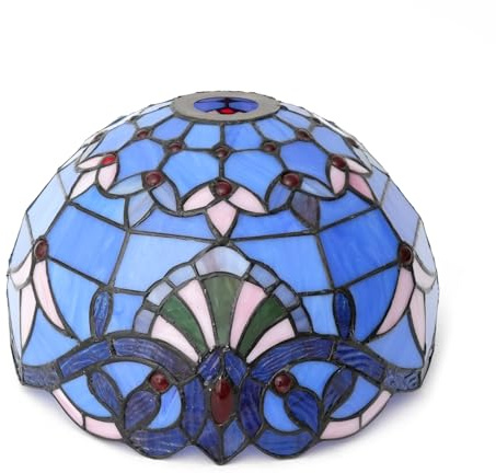 Tiffany Shade Replacement 12 Blue Baroque Stained Glass Lamp Shade Vintage Art Decor Large Opening Replacement Lampshades for Table Lamp Chandelier Light Wall lamp Floor Lamps
