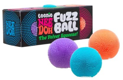 Schylling Teenie NeeDoh Fuzz Ball - Mini giocattolo sensoriale con texture vellutata e morbido squish a nuvola, dai 3 anni in su, il colore può variare; tre palline per confezione