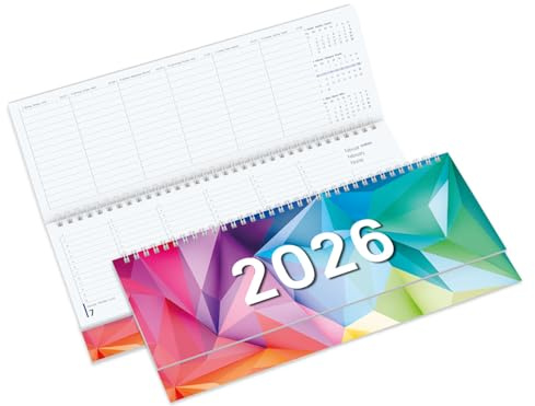 Timr calendario da tavolo 2026 orizzontale – agenda settimanale formato orizzontale – calendario da tavolo orizzontale 1 settimana su 2 pagine DE – GB – FR | calendario motivo colorato | tr362