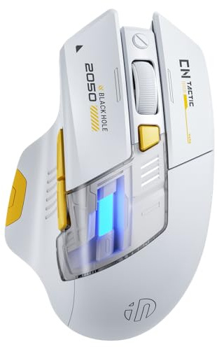 INPHIC A9 Explorer Mouse Bluetooth, Bluetooth Dual-Mode 5.0/2.4G, 2400 DPI, Indicatore di Batteria Visibile, Mouse RGB per Laptop, Bianco