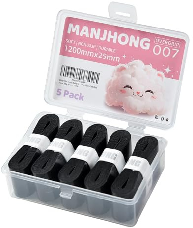 MANJHONG Tennis Racket Grip Tape - Tacky Feel 007 Overgrip for Badminton, Squash, Pickleball, Padel Racquet with Finishing Tape, Black 5 Pack