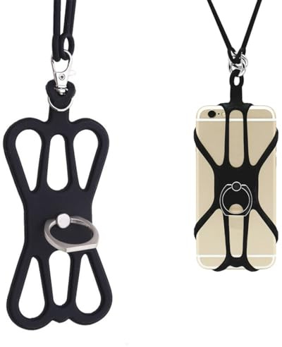 LQIOACU 1 Pezzi Universale Cordino e Cover per Smartphones - Catena con Custodia in Silicone Porta Cellulare Compatibile con Qualsiasi Telefono - Nero
