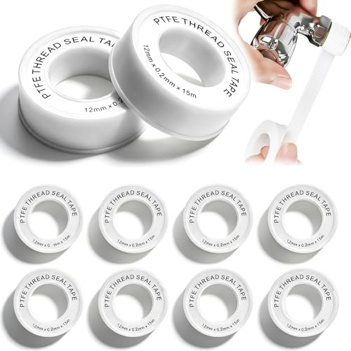 Liuliushun 10 Pcs 12mm x 15m Cinta de teflón para sellar roscas | Cintas de sellado PTFE autoadhesiva para gas y fontanería, grifos, agua, tuberías, duchas y sistemas de calefacción